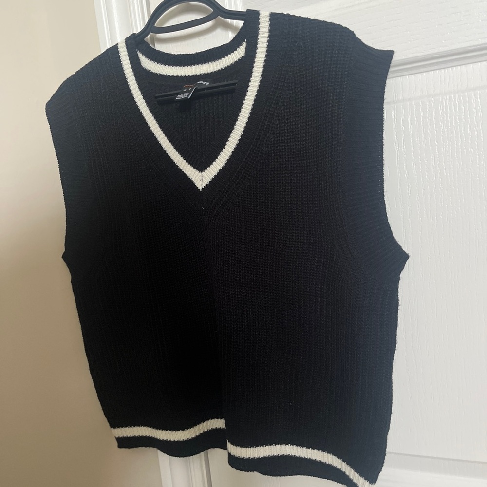 Ambiance Black Knit Vest with White Accents